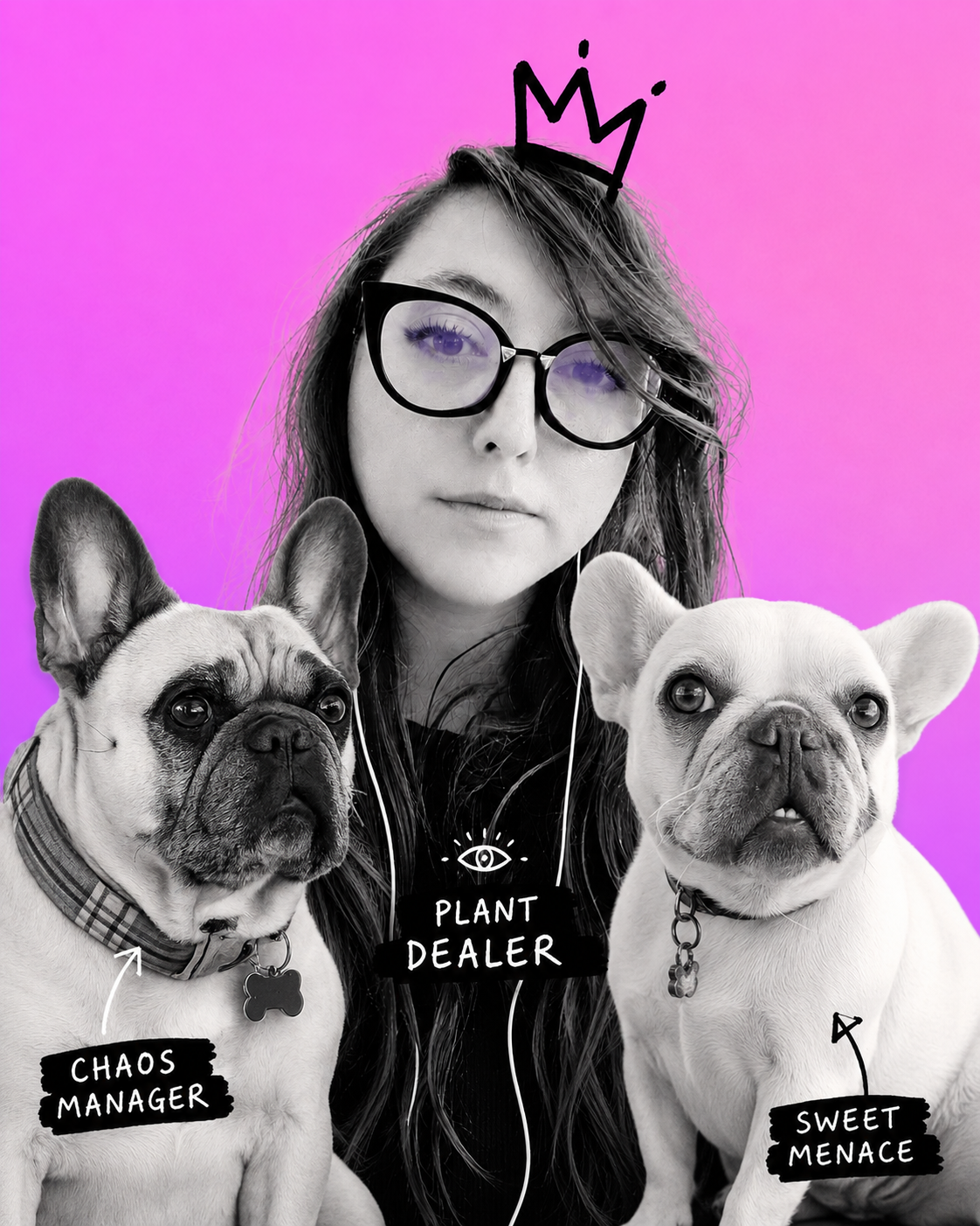 Réka with her French bulldogs